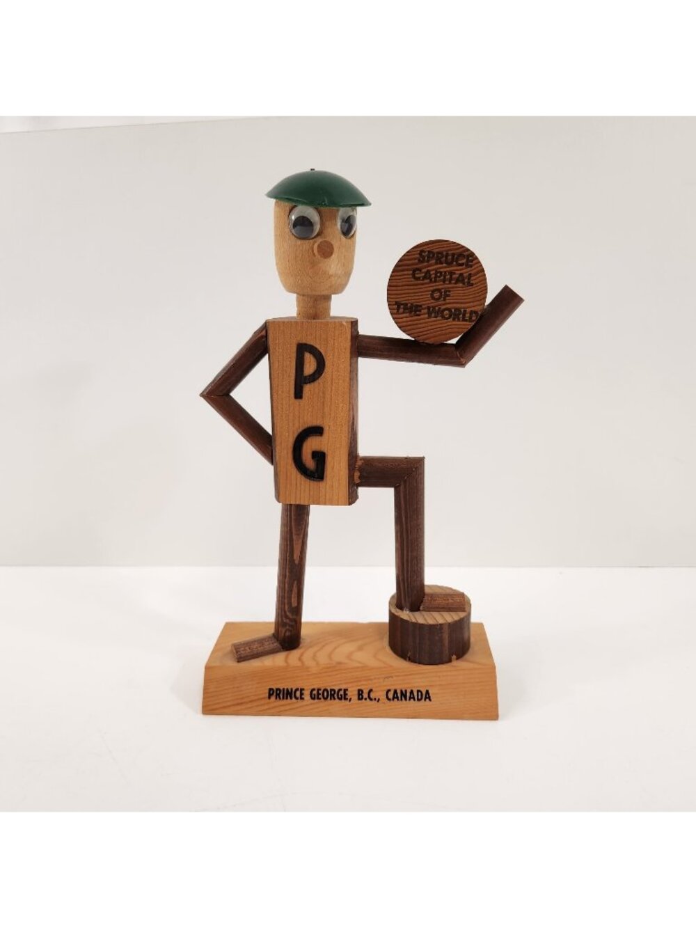 Prince George BC Souvenir Spruce Capital of the World Lumberjack Wood Figure Vtg